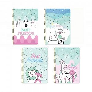 BEST FRIENDS Wirelock Notebook B5/17Χ25 3 Subjects 90 Sheets 6pcs