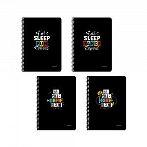 EAT SLEEP REPEAT Wirelock Notebook B5/17Χ25 4 Subjects 120 Sheets 6pcs pack