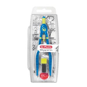 HERLITZ XL Compass My.Pen in Plastic Case + Spare Parts Blue-Lime - 4pcs Package