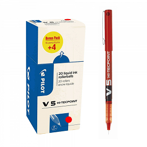 Ball pen 0.5mm PILOT HI-TECPOINT V5 GRIP Red, Pack of 20pcs