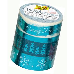 Washi Lace Tape, 4pcs set, Hotfoil ICE BLUE (CHRISTMAS)