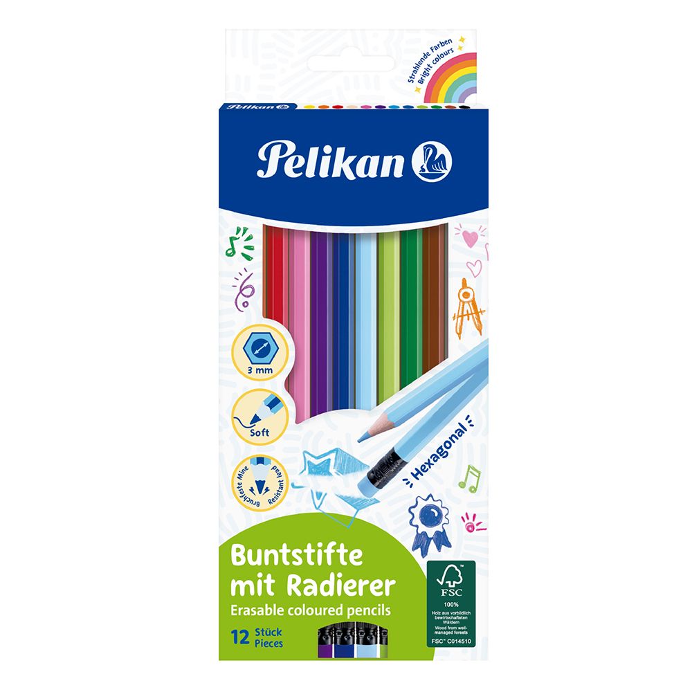 PELIKAN Colored Pencils with Eraser 12 Colors - 10pcs Package