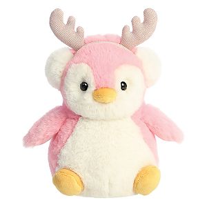 POM POM Plush Toy Penguin with Reindeer Antlers 18cm/7in