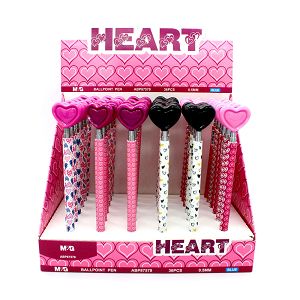 Display with 36 Ball Pens in 4 Designs COLORS HEART