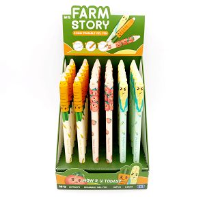 Display with 36 Erasable Gel Pens in 3 Designs FARM STORY