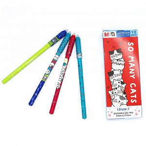 Display with 12 Erasable Gel Pens in 4 Designs SO MANY CATS