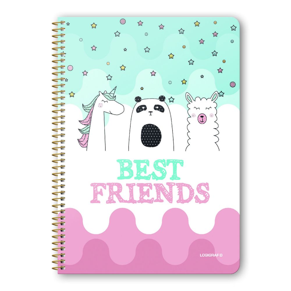BEST FRIENDS Wirelock Notebook B5/17Χ25 3 Subjects 90 Sheets 6pcs