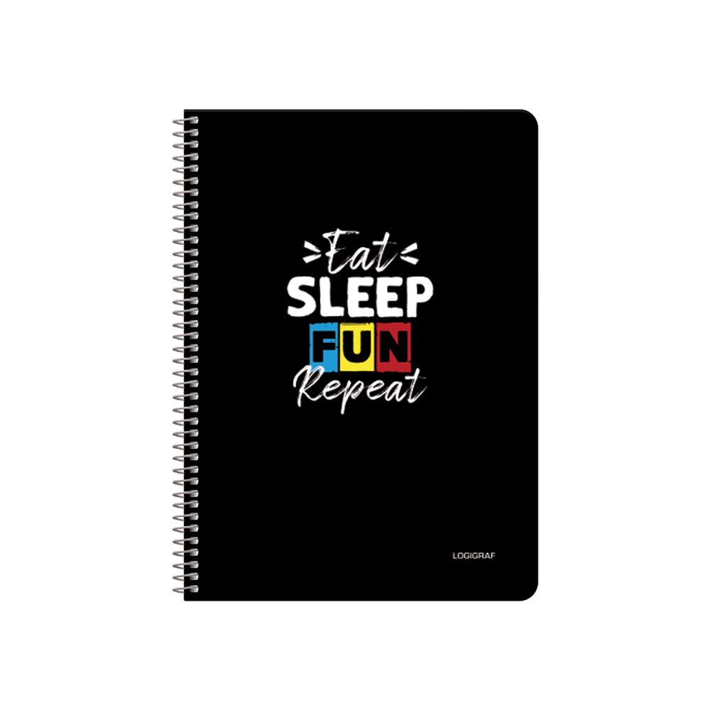 EAT SLEEP REPEAT Wirelock Notebook B5/17Χ25 3 Subjects 90 Sheets 6pcs pack