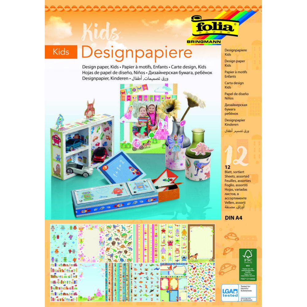 Design Papers Glitter, A4, 12pcs 165gr, Kids