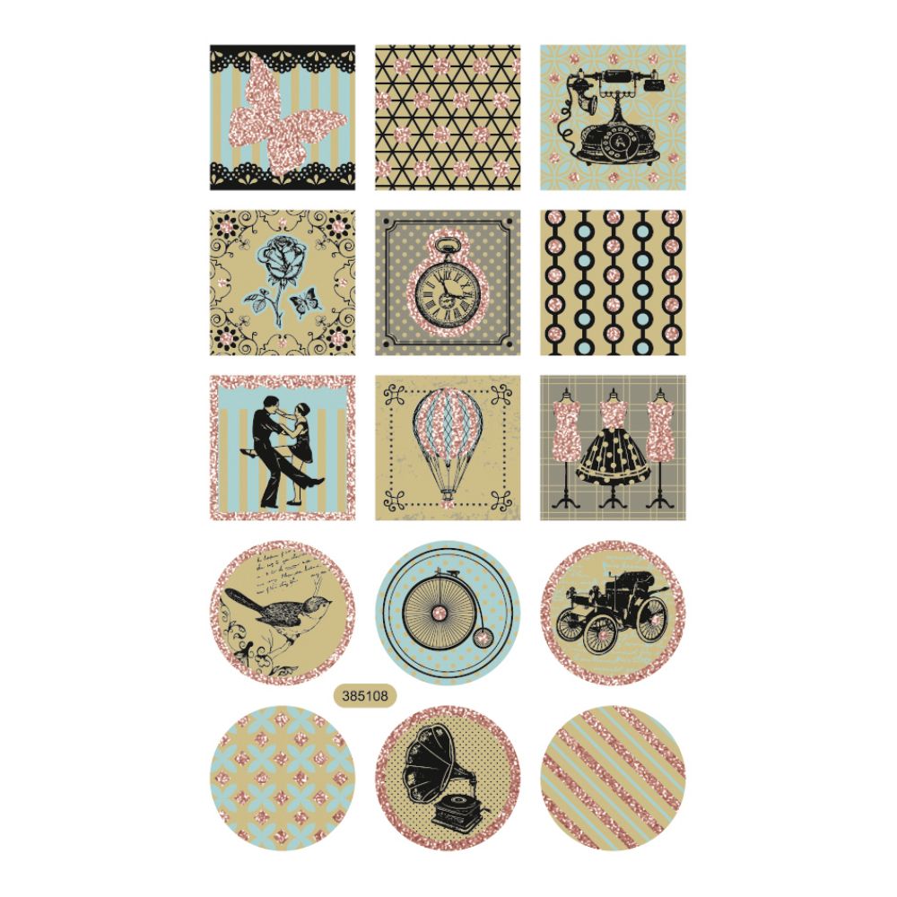 Set Craft Paper Stickers, 8 Sheets, 10X16 cm, VINTAGE
