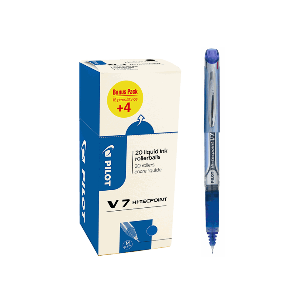 Ball pen 0.7mm PILOT HI-TECPOINT V7 GRIP Blue, Pack of 16+4pcs