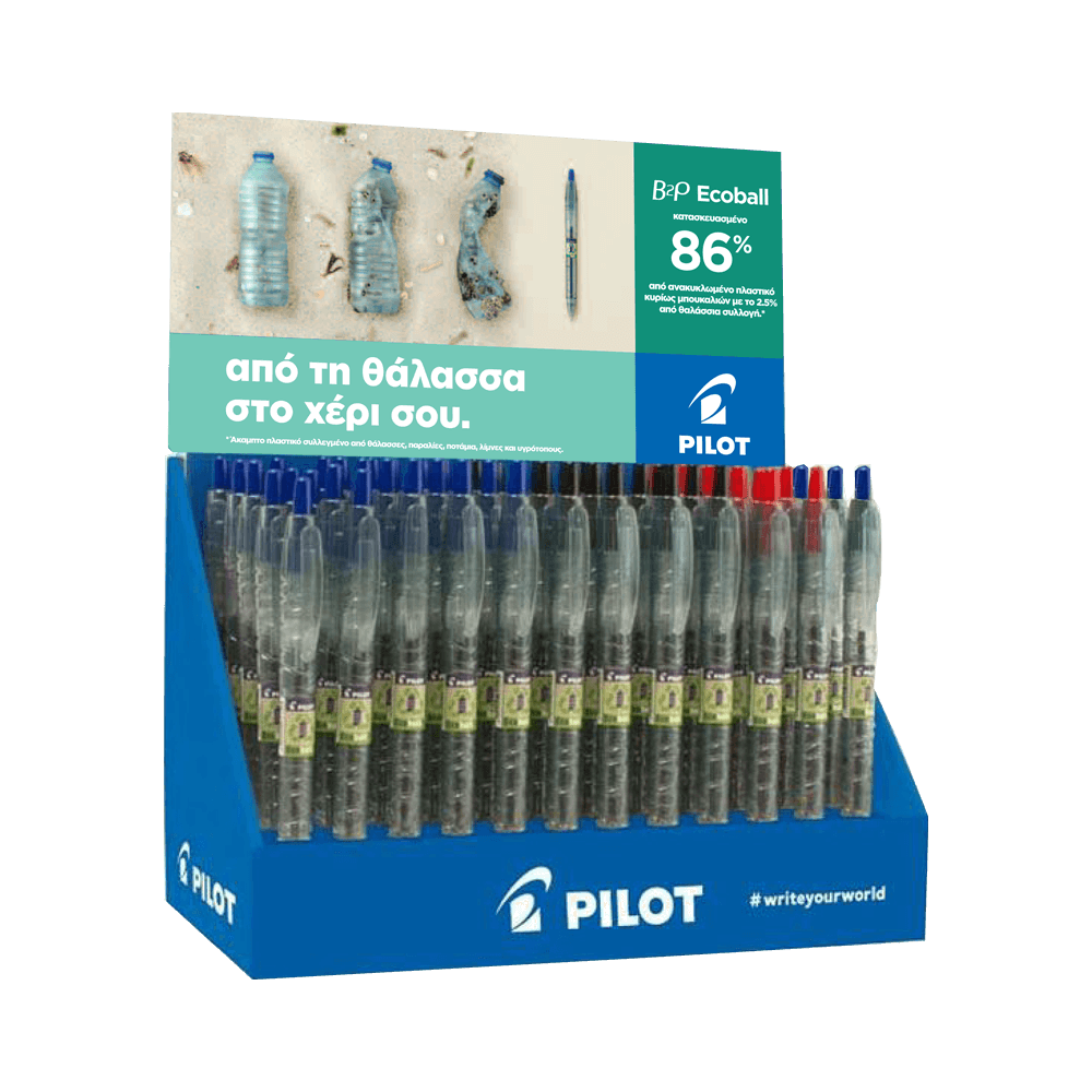 Ball Pen 1.0mm Assorted Colours PILOT BEGREEN B2P Ecoball, 60pcs Display