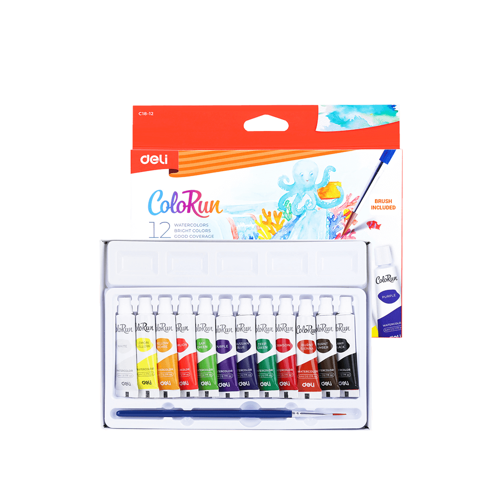 DELI Χρώμα Ακουαρέλας 12Χ5 ml 1 Πινέλο COLORUN