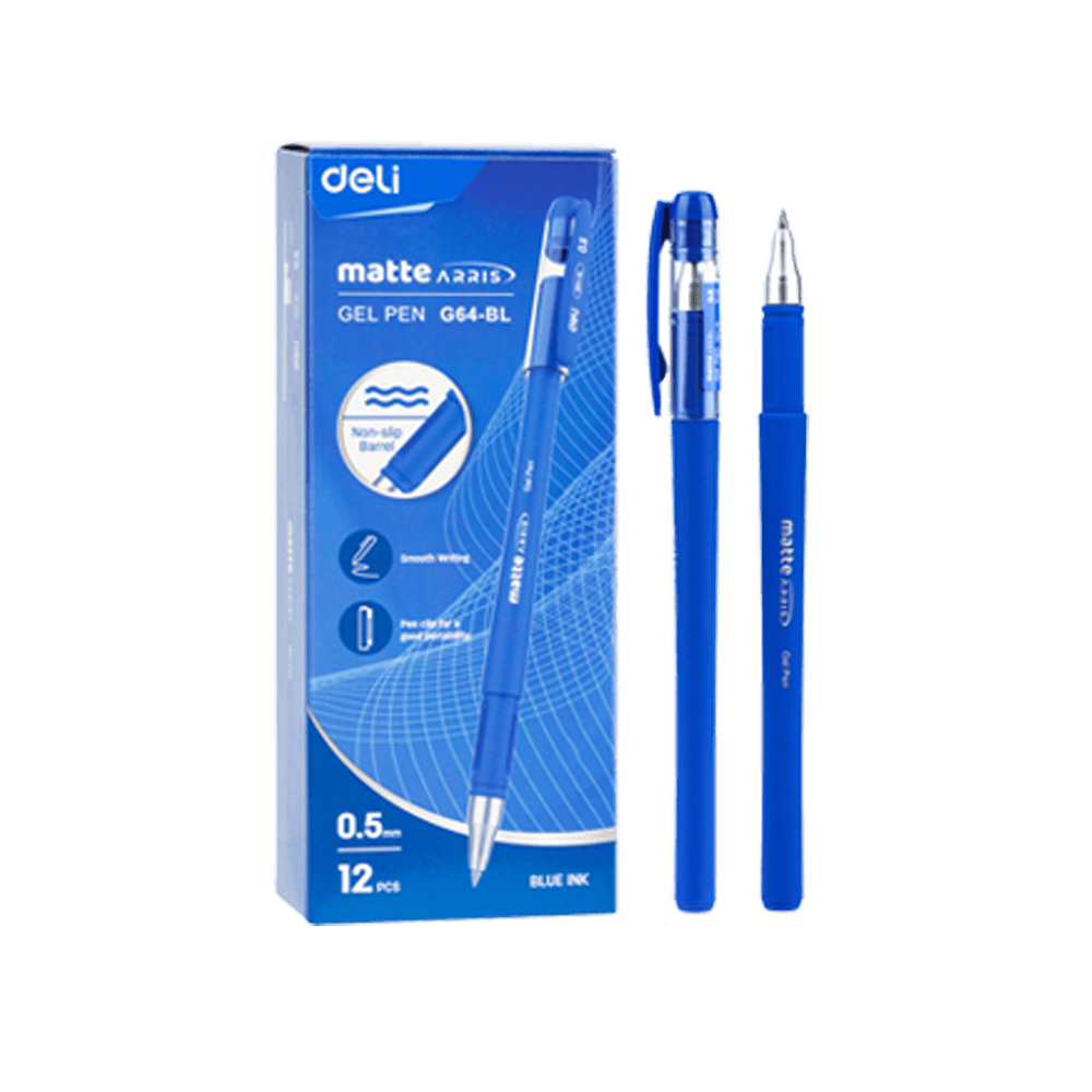Capped Gel Pen 0.5mm DELI Blue (Pack of 12pcs)
