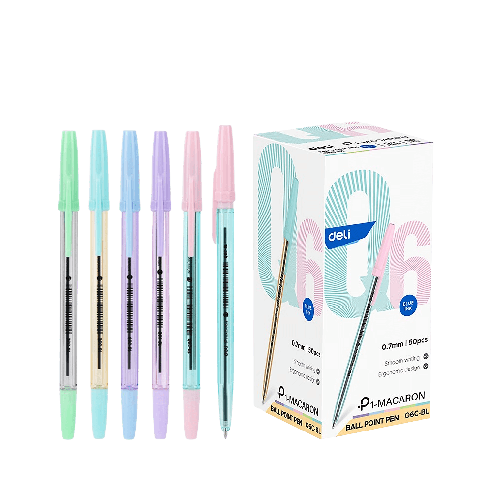 Ballpoint Pen 0.7mm DELI MACARON Blue, in 6-colours (Pack of 50pcs)