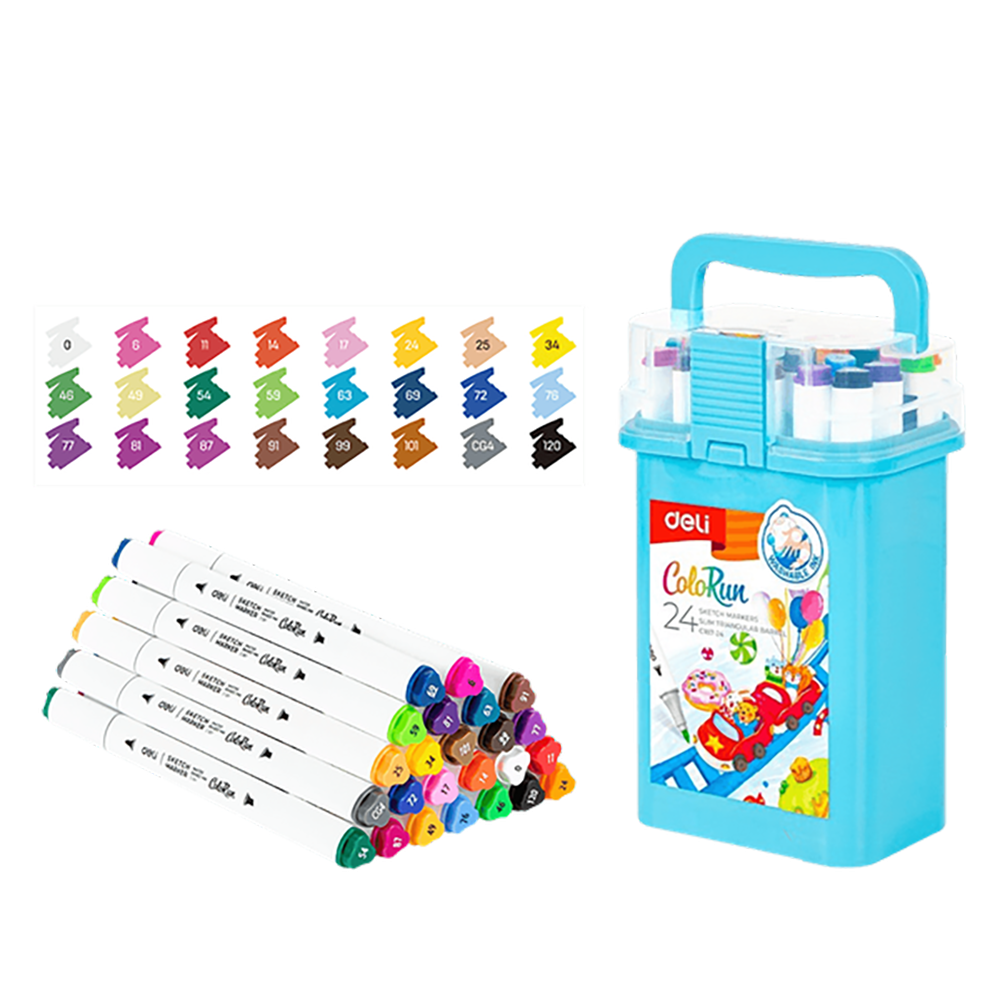 Μαρκαδόροι Σχεδίου Διπλή Μύτη Washable 24 χρωμ. DELI Colorun (Συσκευασία 24τμχ)