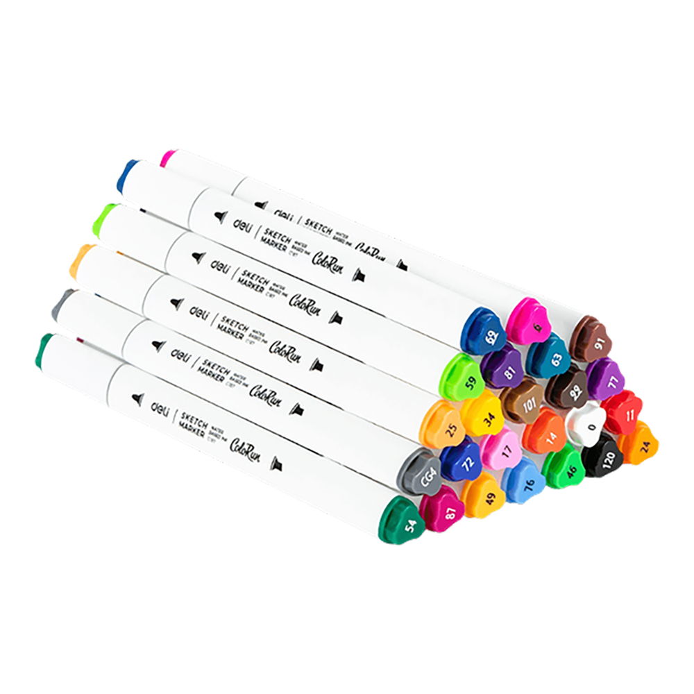 Μαρκαδόροι Σχεδίου Διπλή Μύτη Washable 24 χρωμ. DELI Colorun (Συσκευασία 24τμχ)