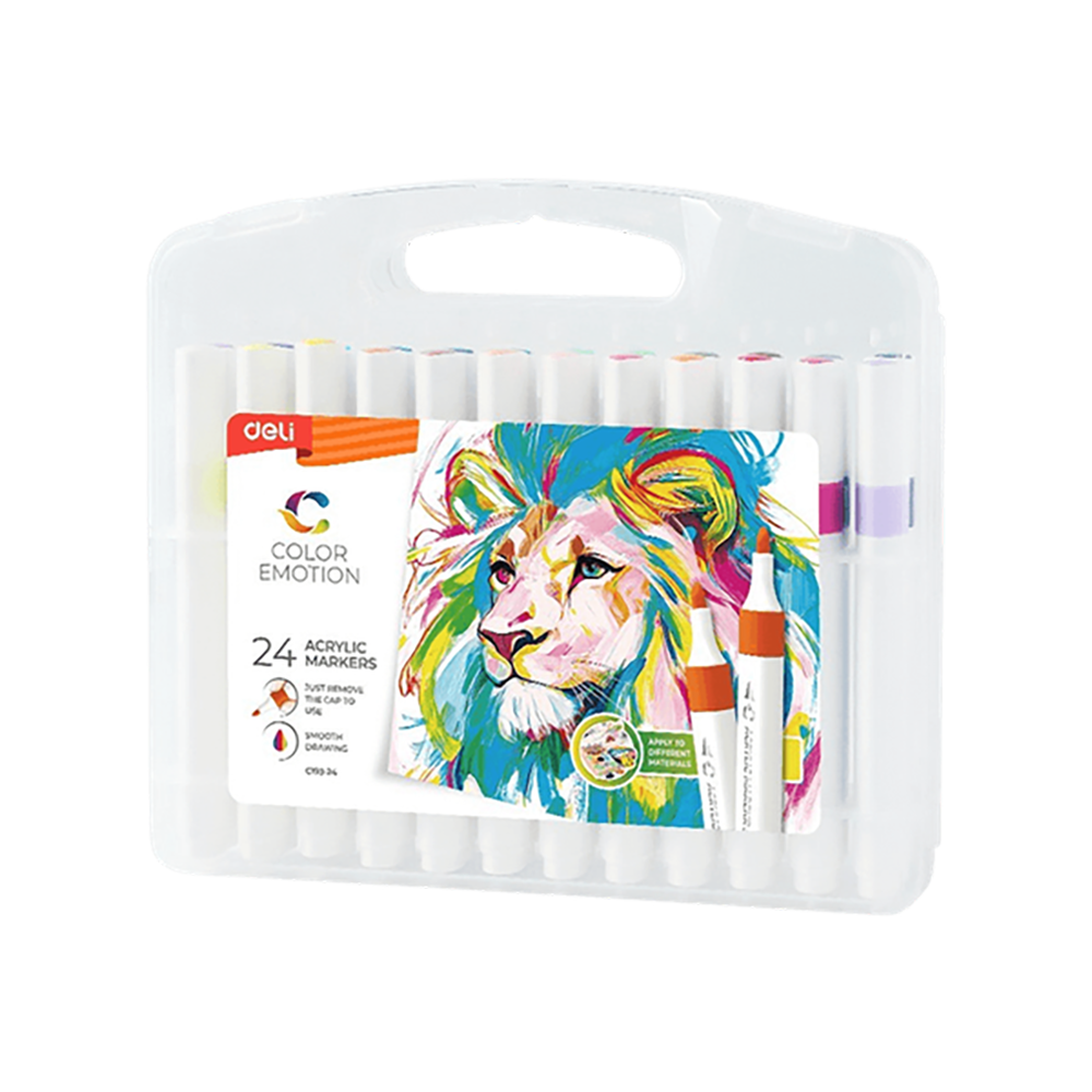 Design Acrylic Markers DELI in 12 colors (Pack 12pcs)