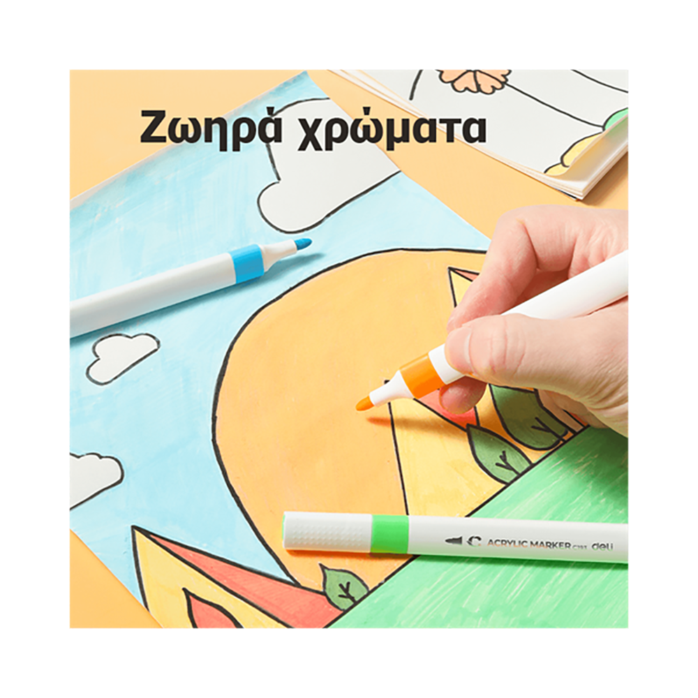 Design Acrylic Markers DELI in 12 colors (Pack 12pcs)