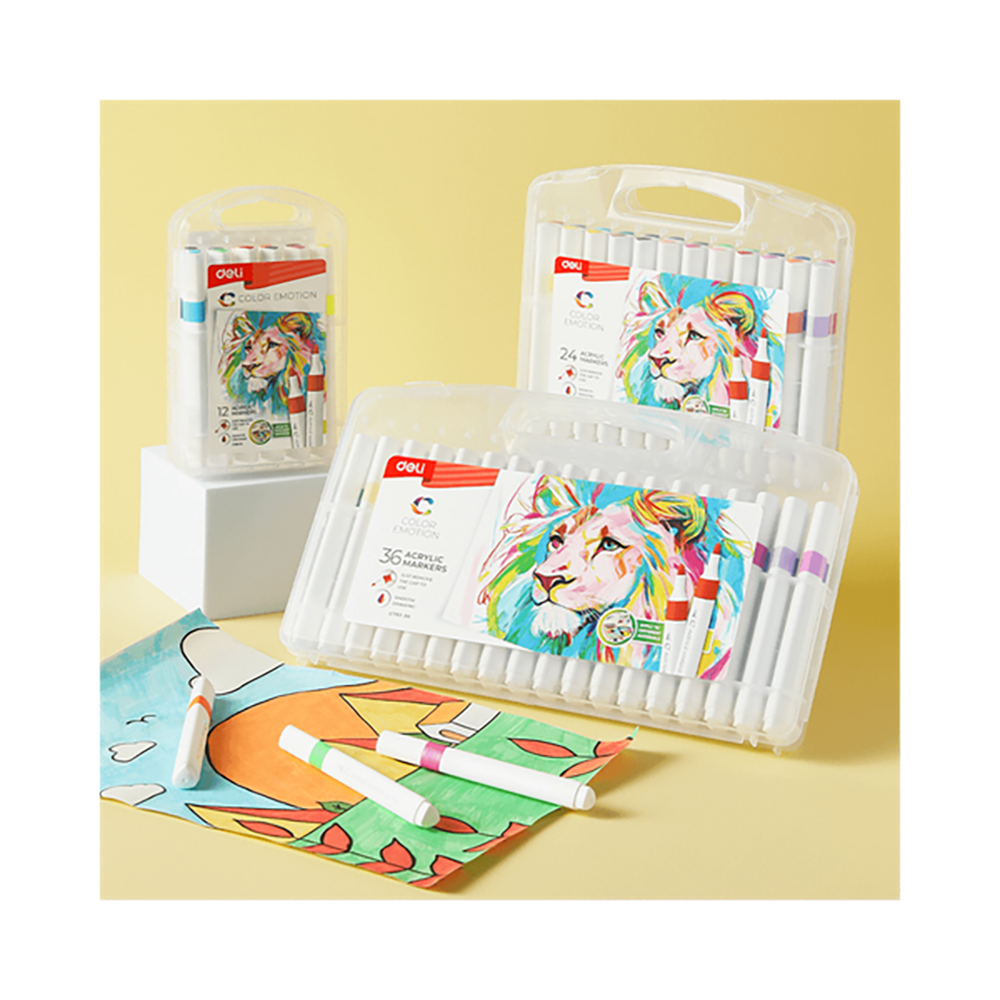 Design Acrylic Markers DELI in 12 colors (Pack 12pcs)