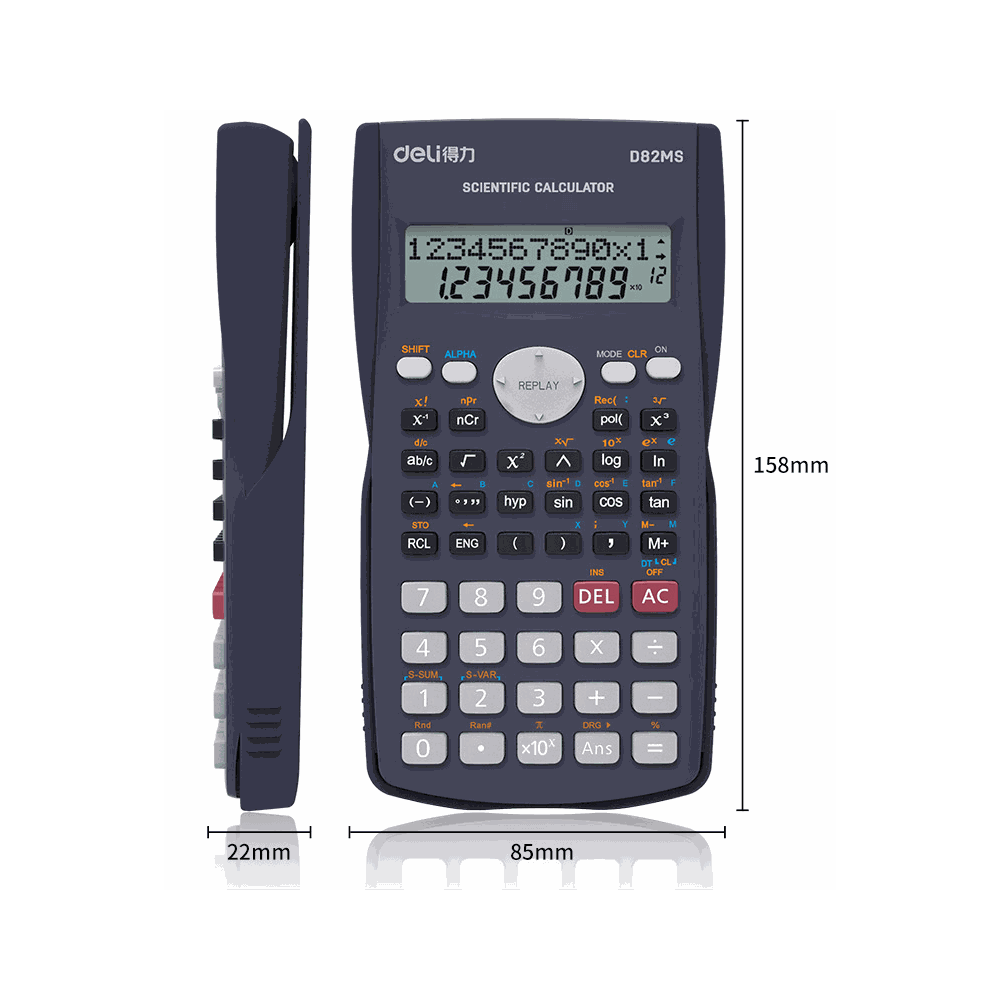 DELI D82MS 12 Digit Scientific Calculator 16x9x2cm Dark Gray