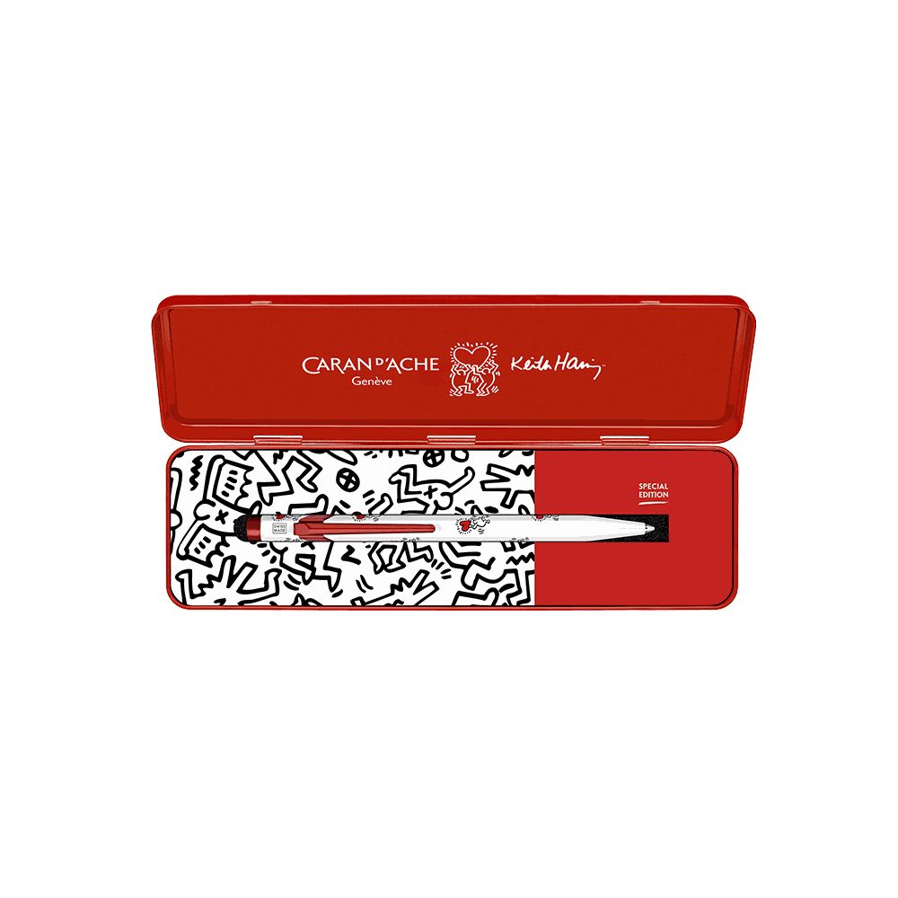 Λευκό Μεταλλικό Ball pen σε Μεταλλικό Κουτί, CDA KEITH HARING Μαύρο μελάνι 1.00mm