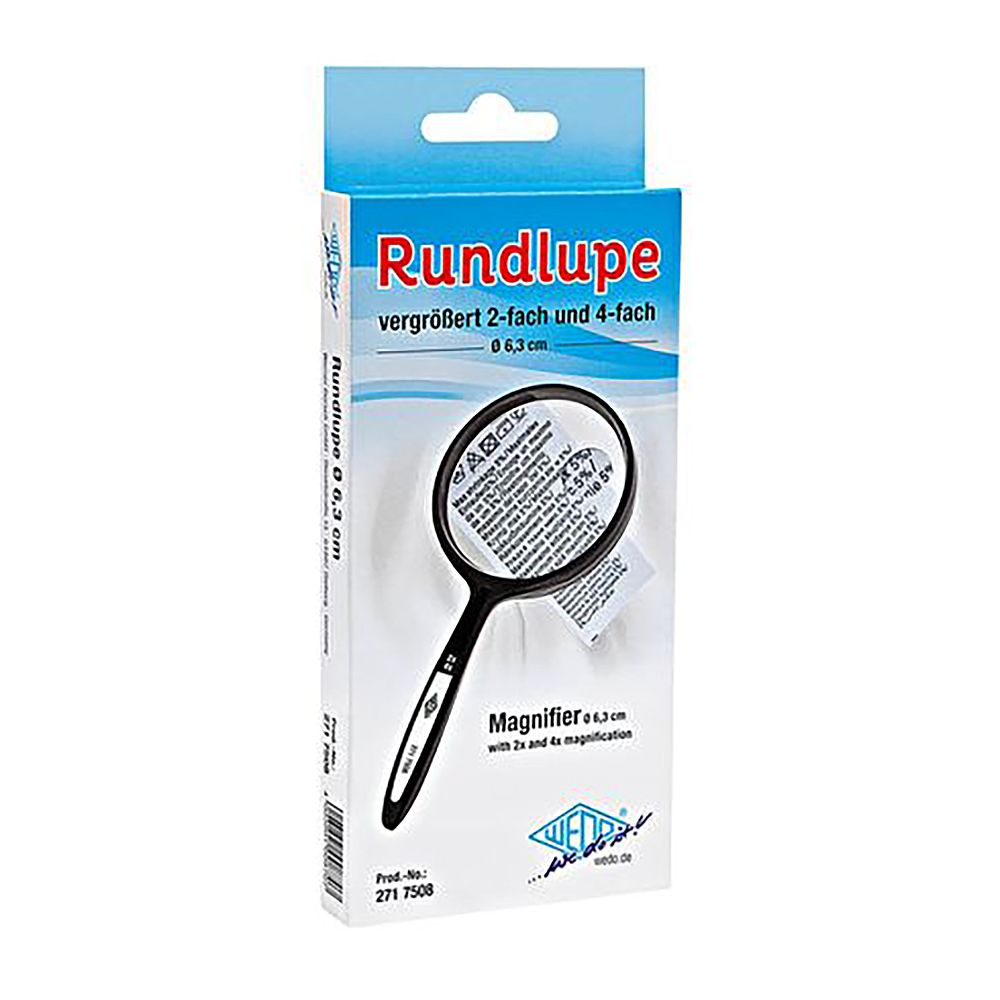 WEDO Round Magnifier 6.35cm 2x and 4x Magnification Black