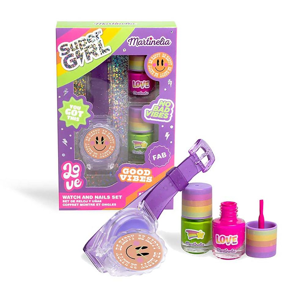 SUPER GIRL Set with 2 Nail Polishes & Lip Gloss Watch