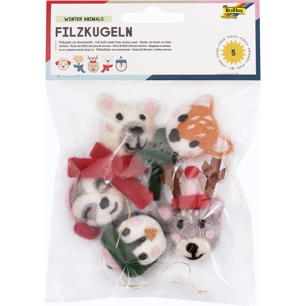 Felt Balls (5 pcs) WINTER ANIMALS