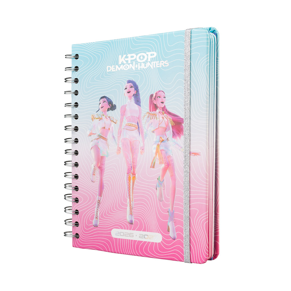 Hardcover Wire-O School Week to View Agenda 12 Months 2026/2027 15X21cm K-POP DEMON HUNTERS