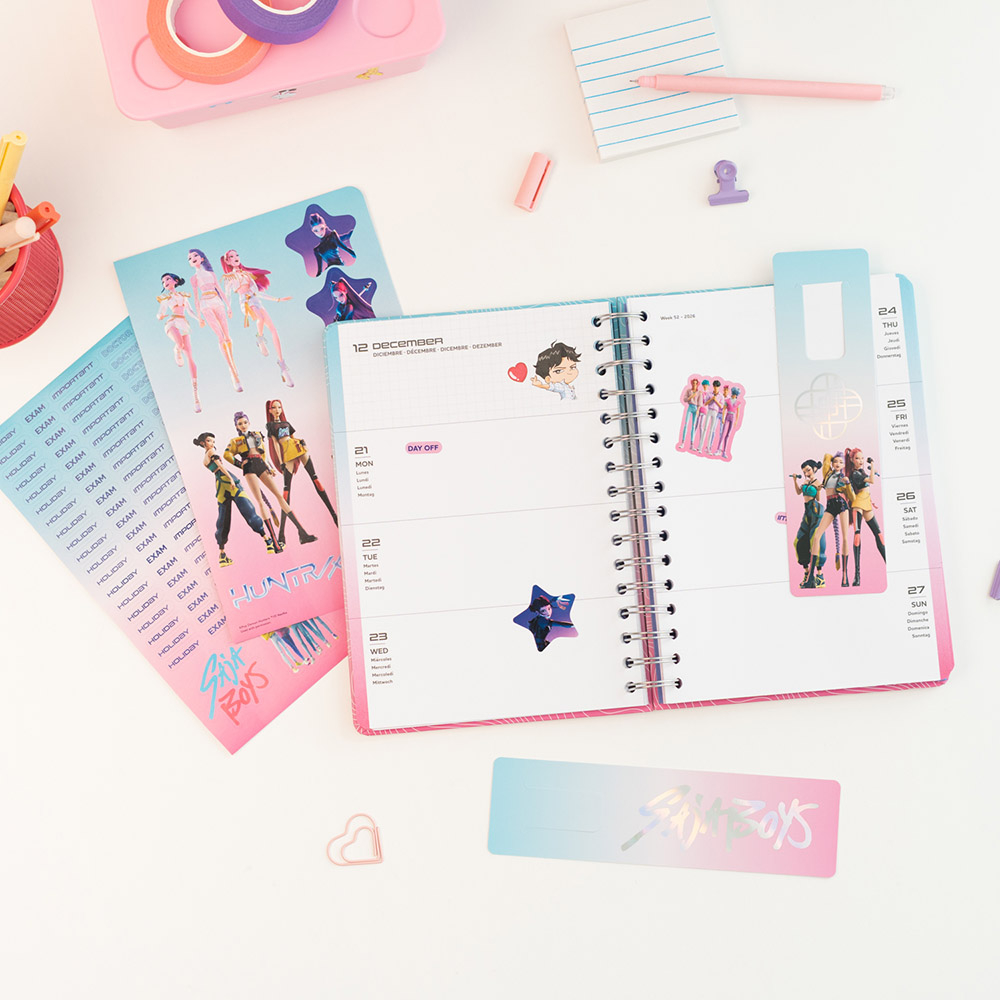 Hardcover Wire-O School Week to View Agenda 12 Months 2026/2027 15X21cm K-POP DEMON HUNTERS