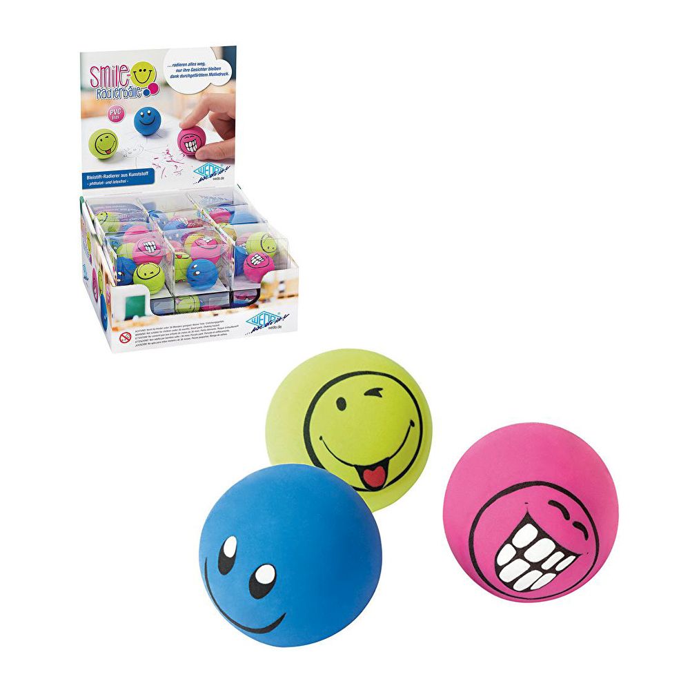 WEDO Eraser Balls Smile Balls Assorted Colors Display of18 pieces