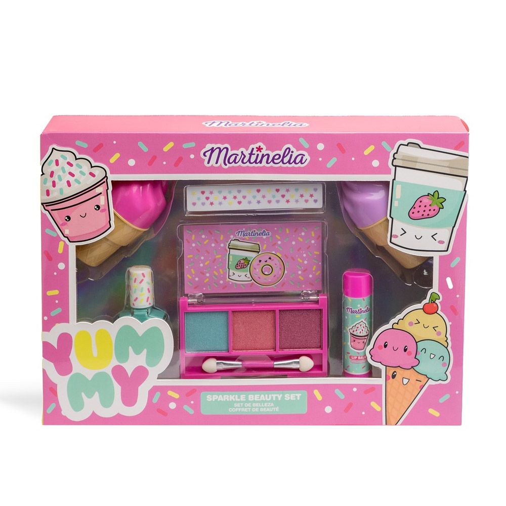 YUMMY SPARKLE Beauty Set (Eyeshadow palette, 3 lip balms, Nail polish, Stickers)