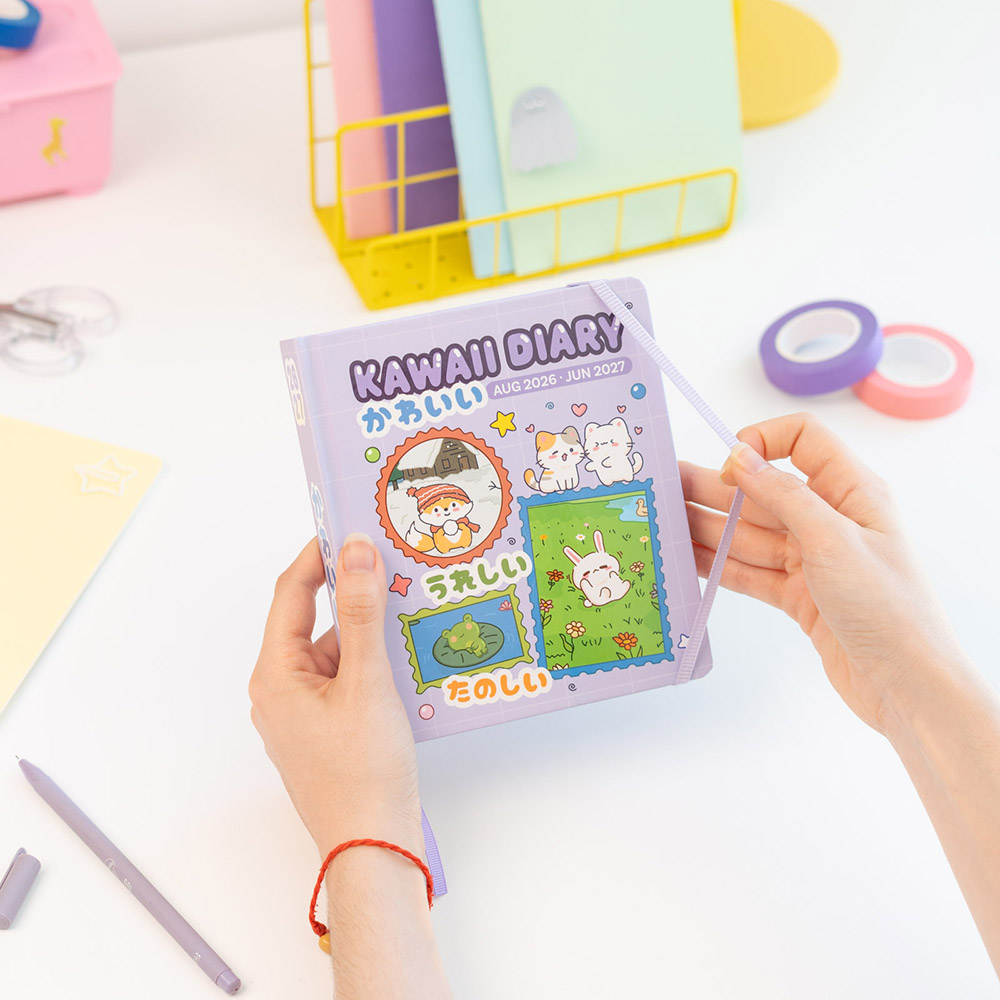 Hardcover School Daily Agenda 11 Months 2026/2027 14X16cm KAWAII