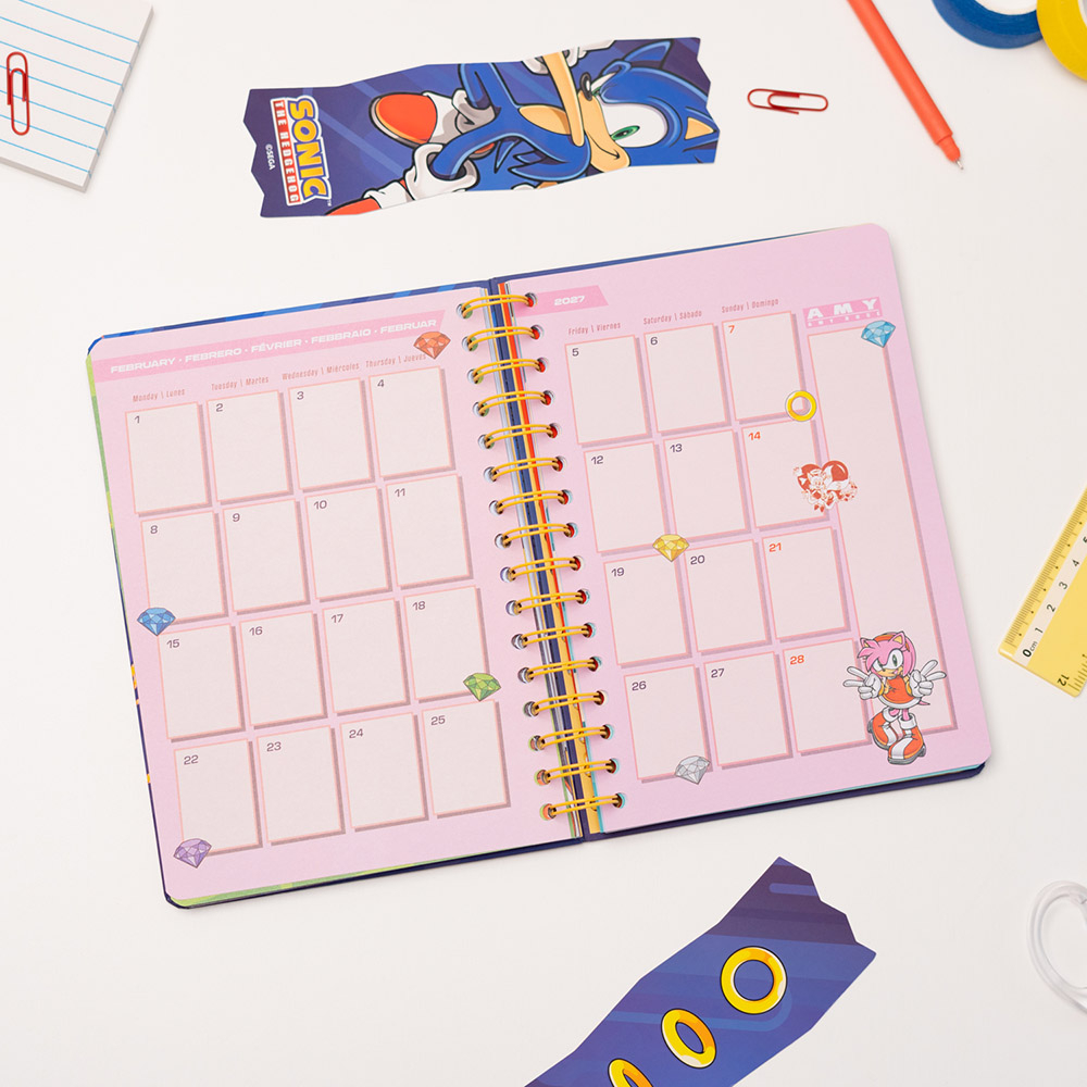 Hardcover Wire-O School Week-View Agenda 12 Months 2026/2027 15X21cm SONIC THE HEDGEHOG