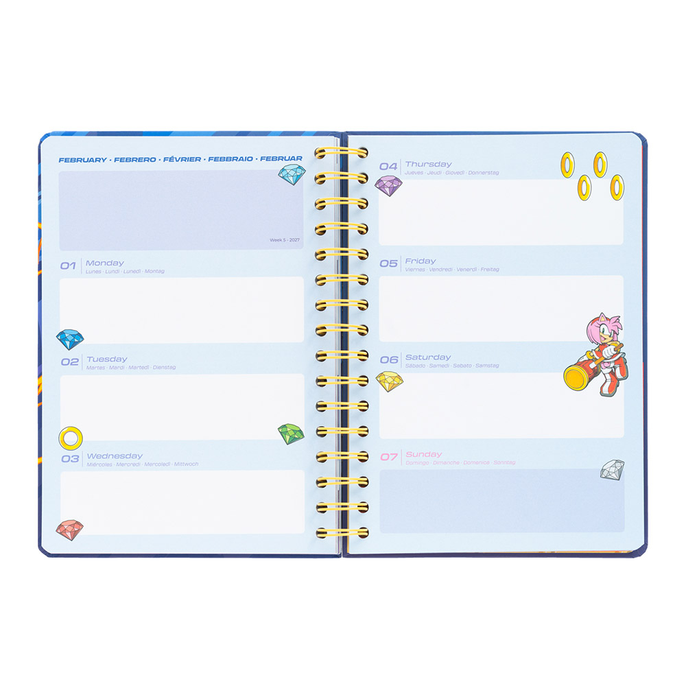 Hardcover Wire-O School Week-View Agenda 12 Months 2026/2027 15X21cm SONIC THE HEDGEHOG