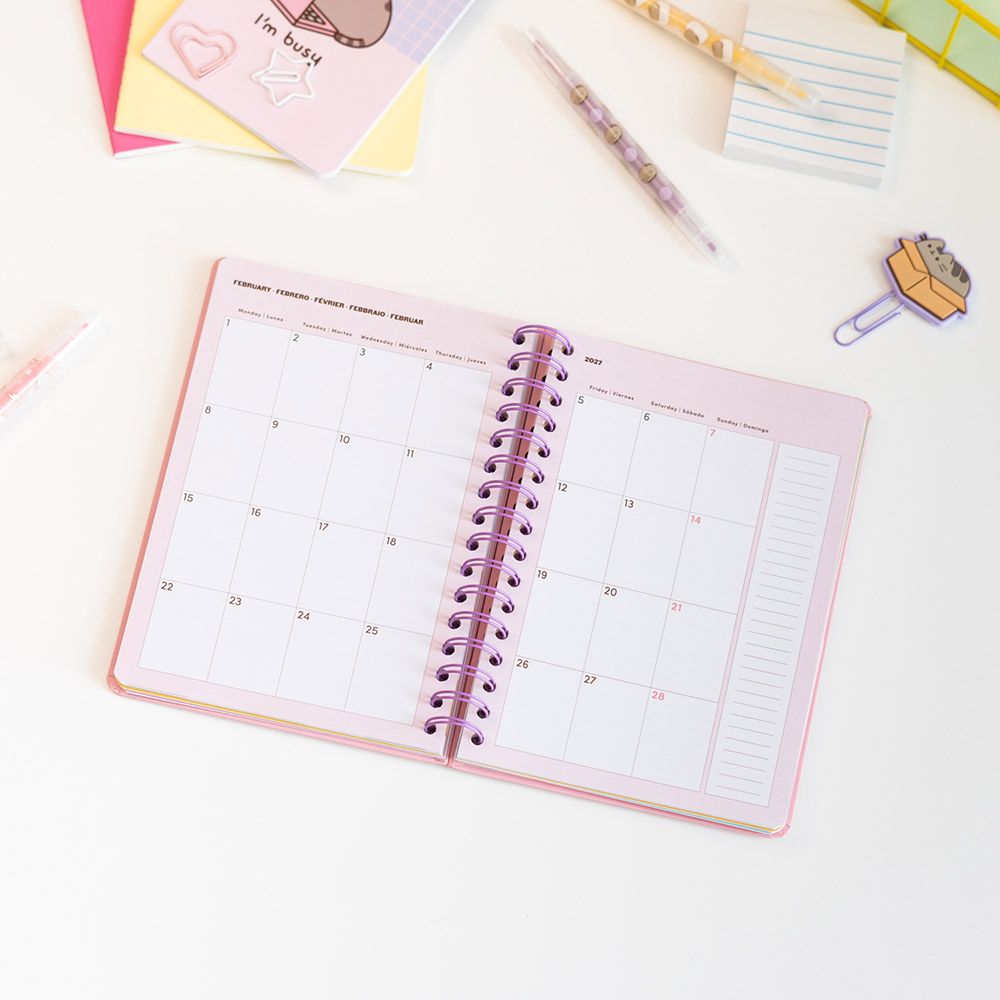 Hardcover Wire-O School Week to View Agenda 12 Months 2026/2027 15X21cm PUSHEEN Moments