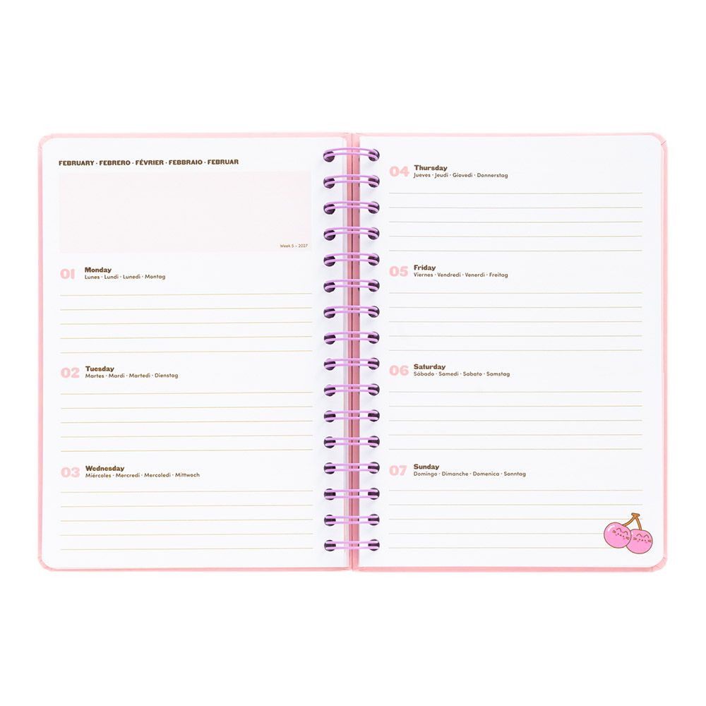 Hardcover Wire-O School Week to View Agenda 12 Months 2026/2027 15X21cm PUSHEEN Moments