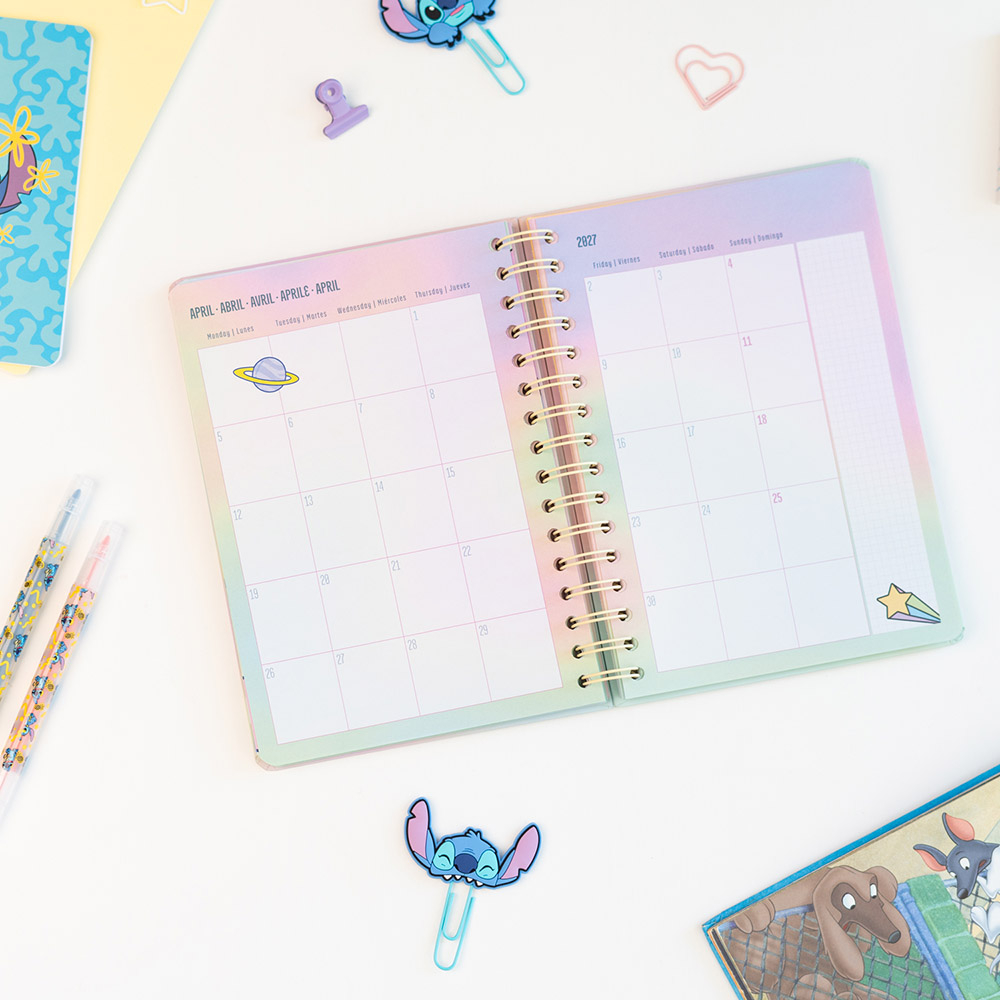 Hardcover Wire-O School Week-View Agenda 12 Months 2026/2027 15X21cm DISNEY Lilo & Stitch