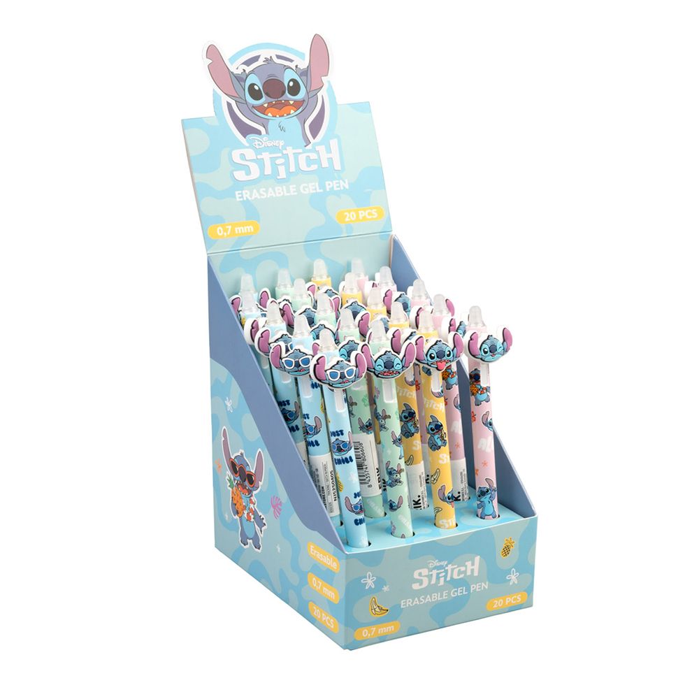 Display with 20 Erasable Gel Pens 0,7mm DISNEY Lilo & Stitch Tropical, with 3D figures in 4 designs