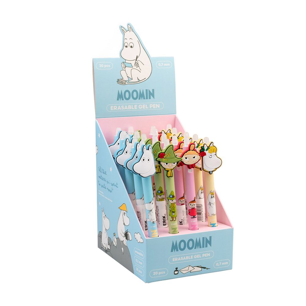 Display with 20 Erasable Gel Pens 0,7mm MOOMIN, with 3D figures in 4 designs