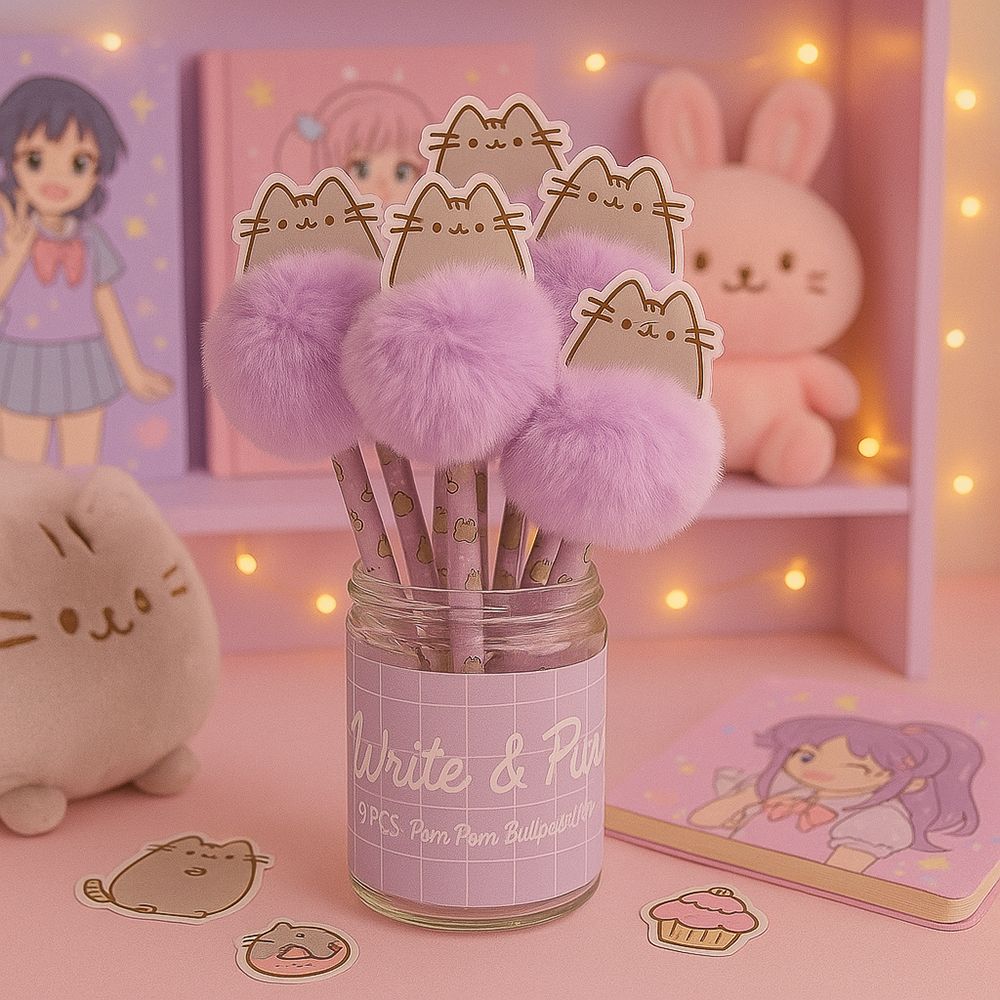 Σετ 10 Στυλό με πομ-πομ & 2D Φιγούρα PUSHEEN Moments Collection