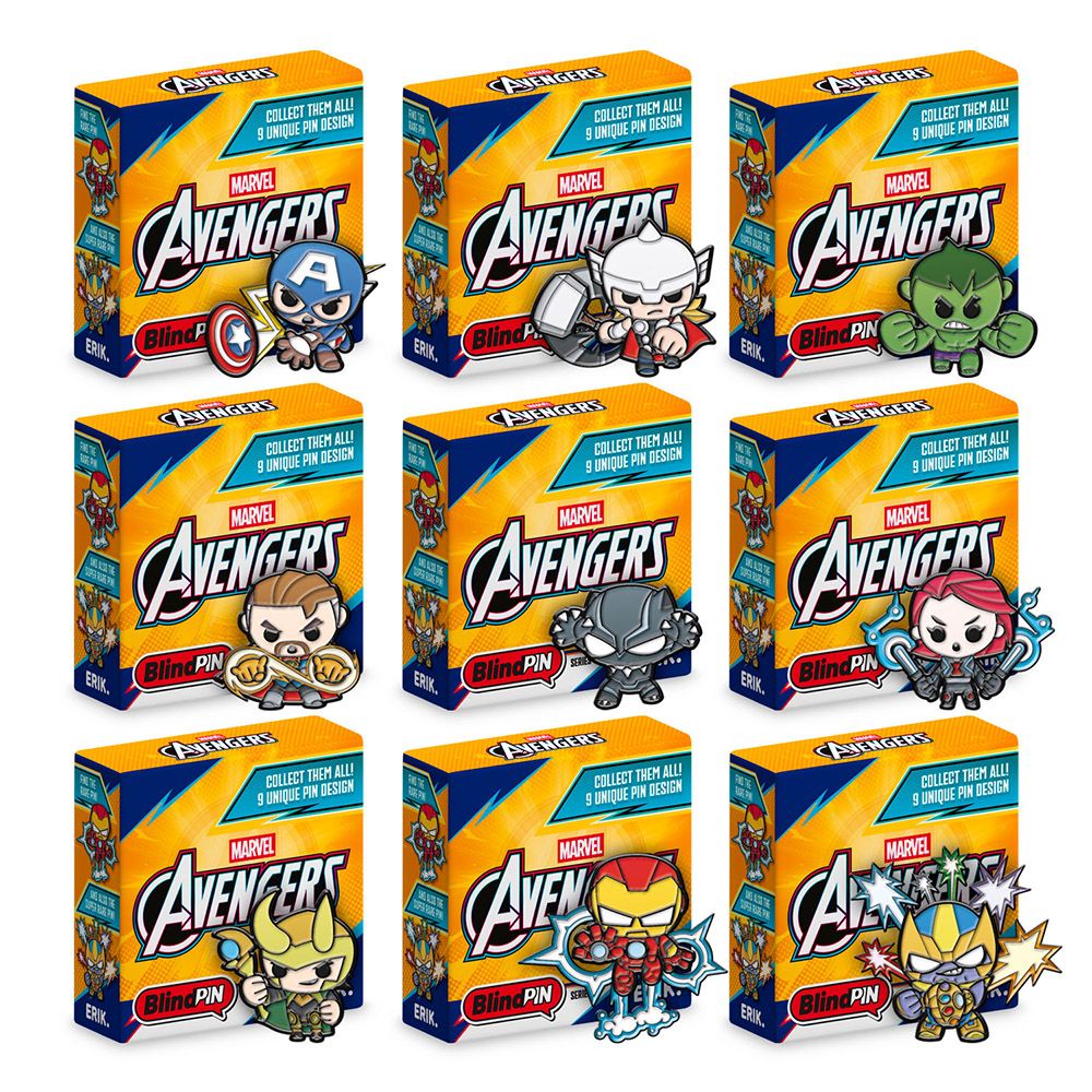 Display with 24 Collectible Mysterious Pins MARVEL AVENGERS