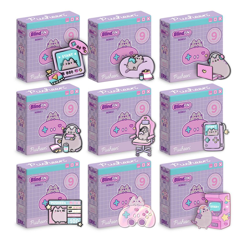 Display with 24 Collectible Mysterious Pins PUSHEEN Moments