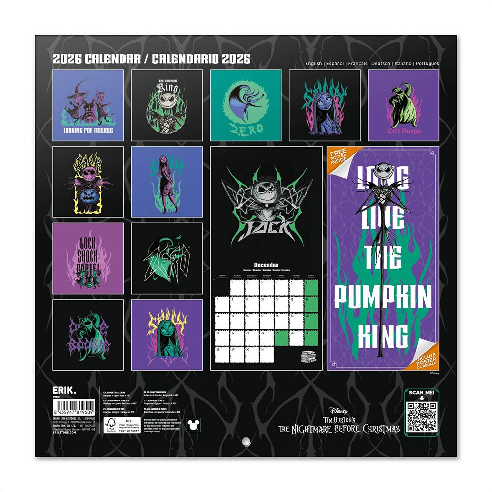 Wall Calendar 2026 30X30cm DISNEY The Nightmare Before Christmas