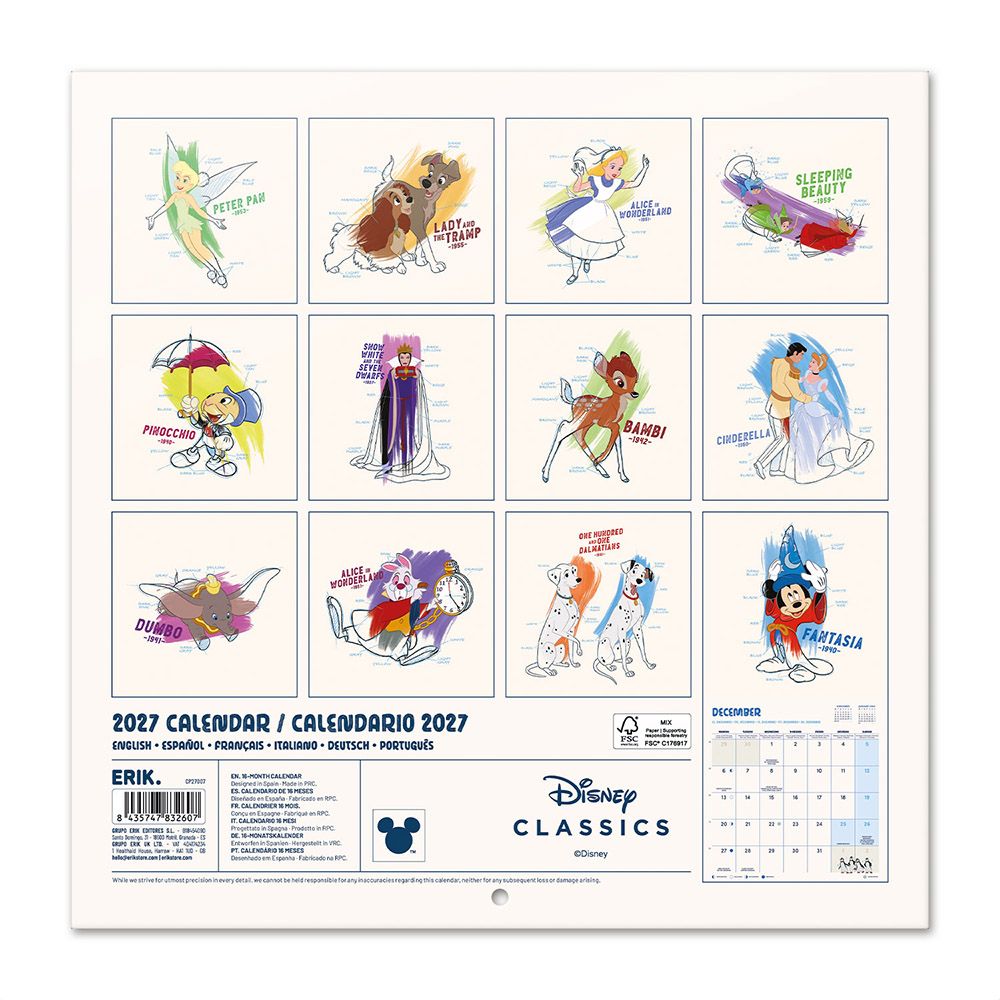 Ημερολόγιο Τοίχου 16 Μηνών 2027 30X30εκ DISNEY CLASSICS