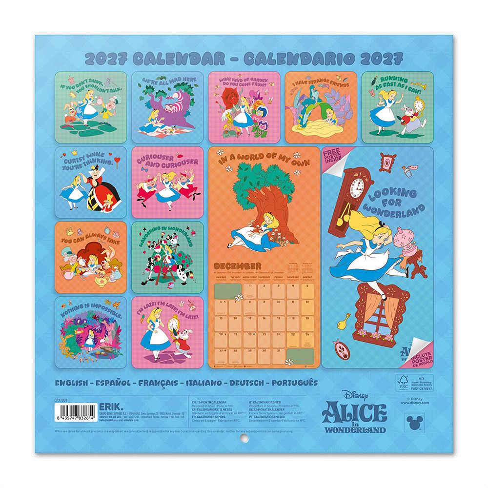 Wall Calendar 2027 30X30cm DISNEY ALICE IN WONDERLAND