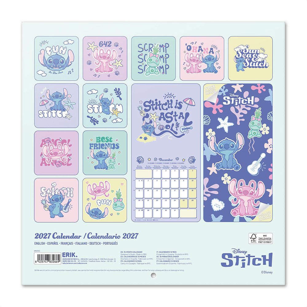 Wall Calendar 2027 30X30cm DISNEY STITCH