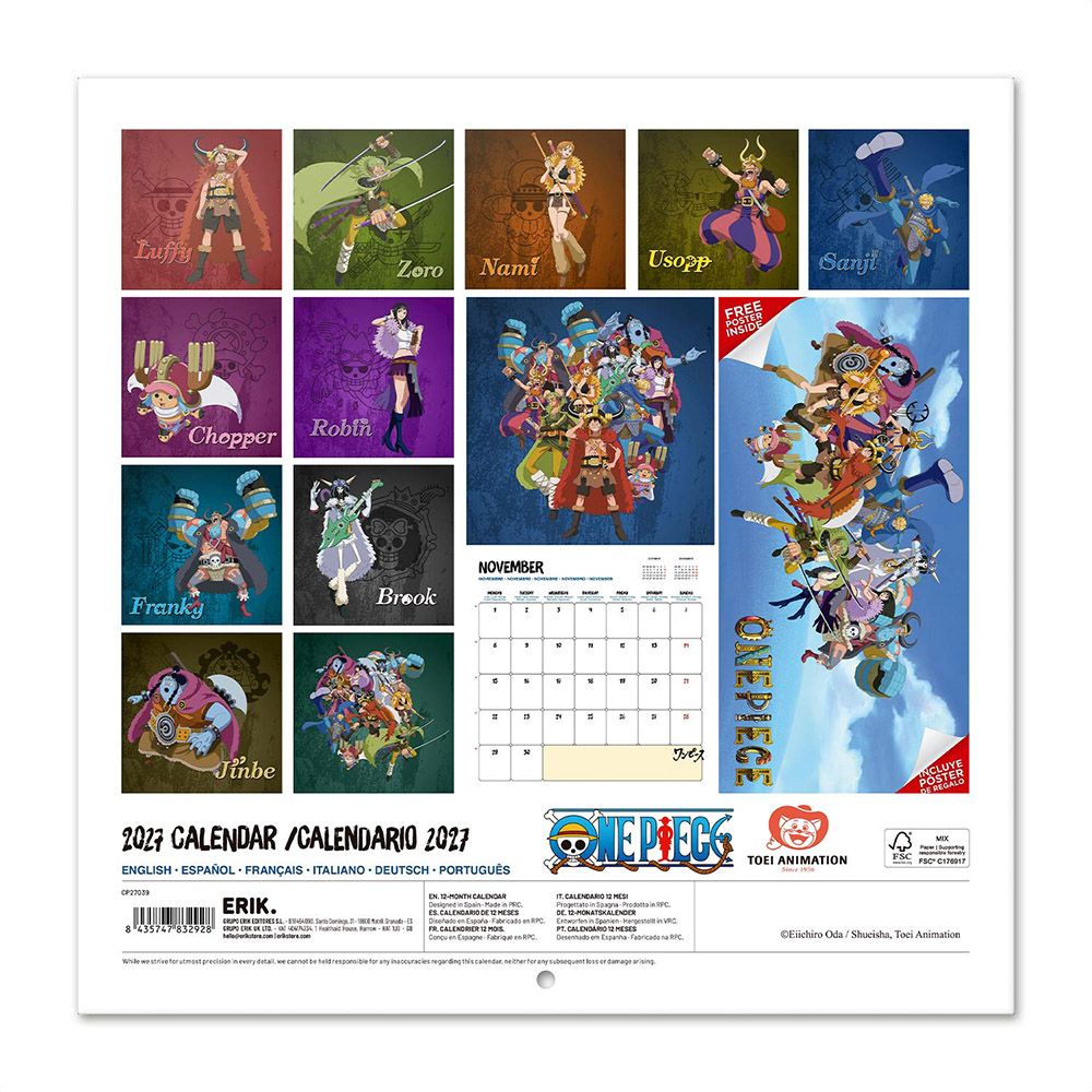 Ημερολόγιο Τοίχου 16 ΜΗΝΩΝ 2027 30X30εκ ONE PIECE Elbaph