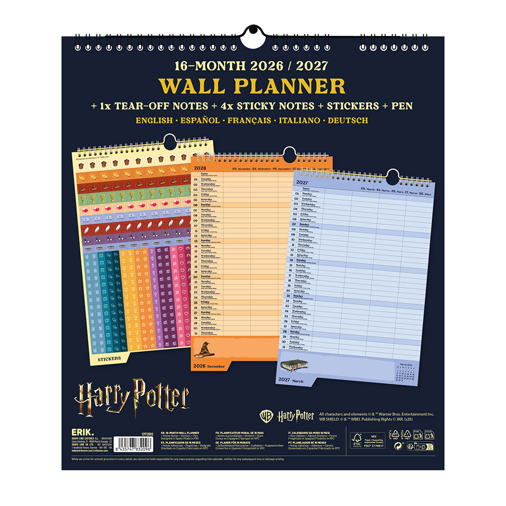 Wall Calendar/Planner 2026/2027 30X34cm HARRY POTTER